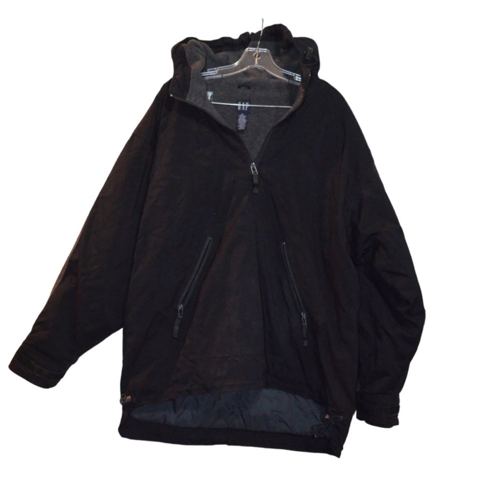 GAP 1/4 Zip Neck Hoody Men Pullover Black Gray Stripes on Sleeves Winter Coat M